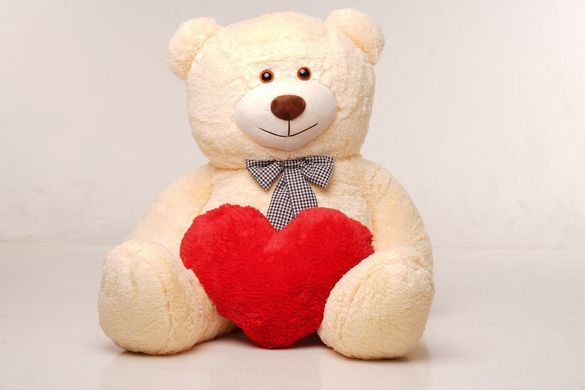 Великий Плюшевий ведмедик із сердечком Yarokuz Джеральд 165 см Персиковий (YK0057) фото