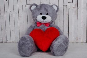 Большая мягкая игрушка мишка с сердцем Yarokuz Билли 150 см Серый (YK0095) фото